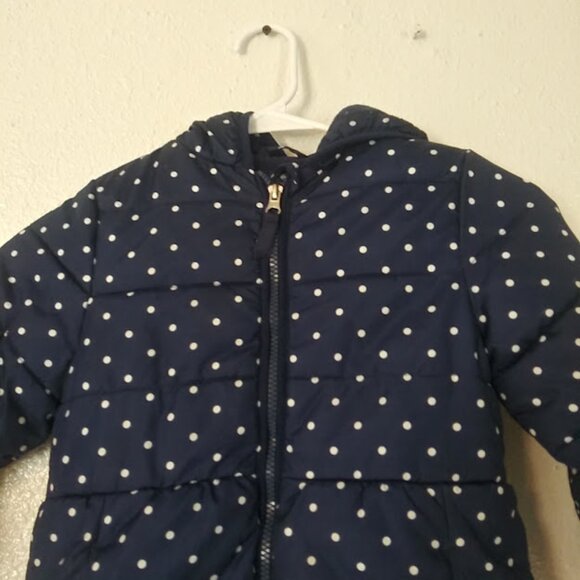 Healthtex girls size 5T navy blue and white polka-dot puffer jacket - Picture 2 of 9